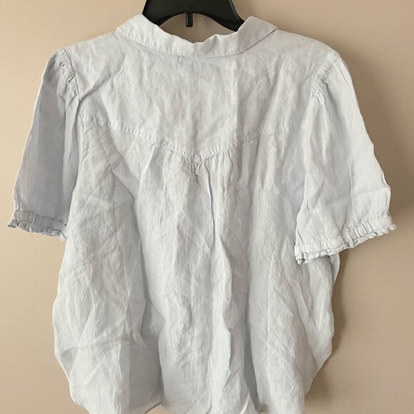 NWT The Aly Linen Puff-Sleeve Blouse by Pilcro Anthropologie Light Blue Top sz L - Picture 10 of 10